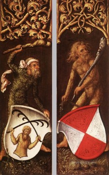 アルブレヒト・デューラー Painting - 紋章入りの盾を持つ森の男性 北方ルネサンス アルブレヒト・デューラー
